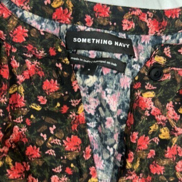 Something Navy Brown Oversized Easy Volume Floral Blouse Size Small - Picture 3 of 4